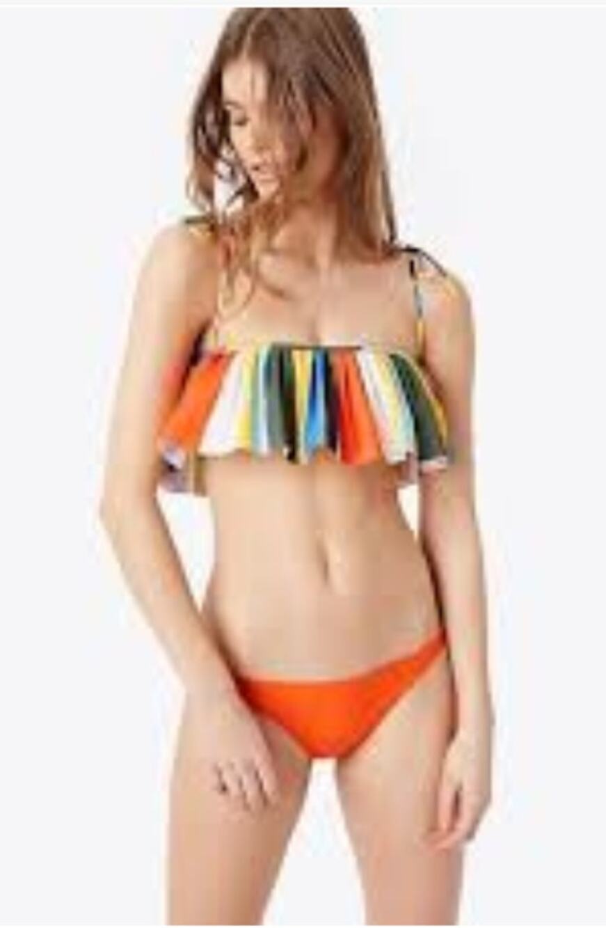 Tory Burch Swim Top Ballon Stripe Flounce Tie Bandeau Size Small S